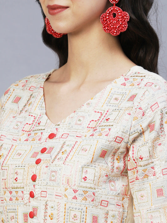 Cream-Coloured Embroidered Mini Dress