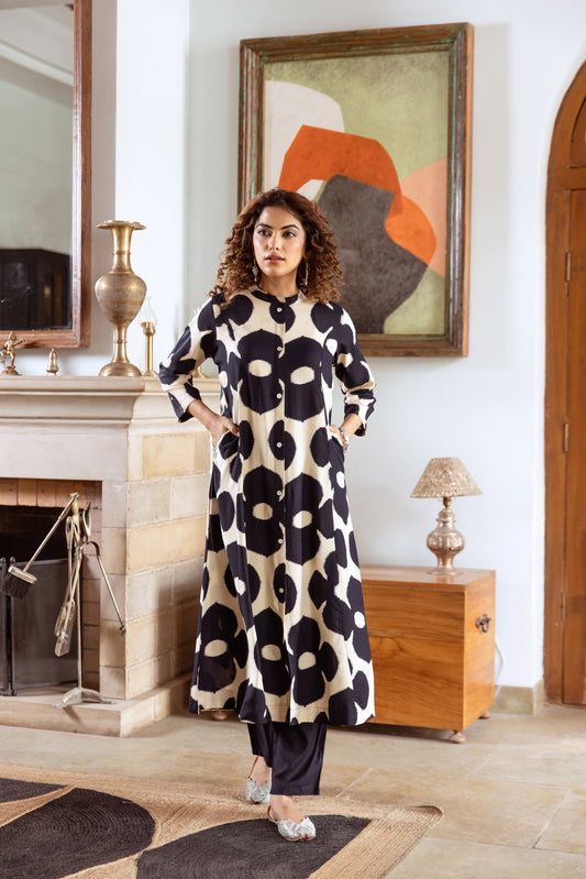 INDYES Printed Panelled Kurta with Trousers for Women