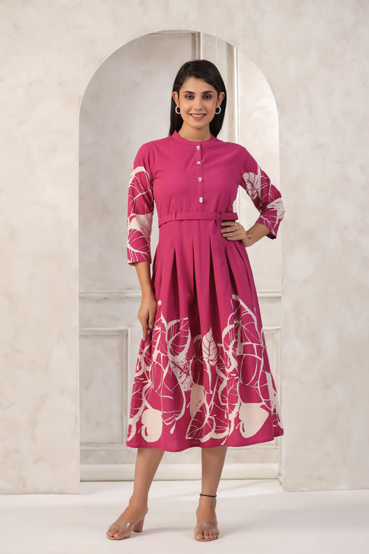 INDYES Floral Print A-Line Midi Dress for Women & Girls