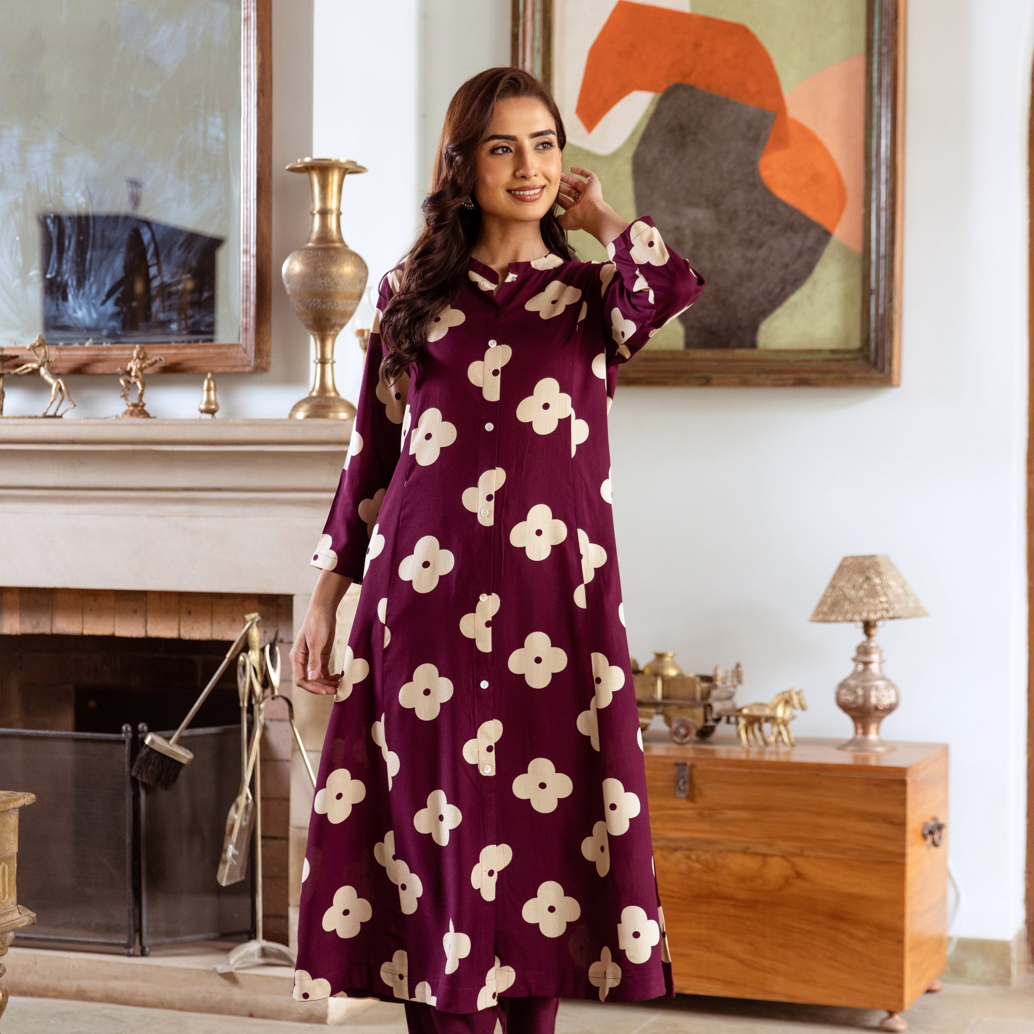 INDYES Floral Printed Panelled Kurta with Trousers for Women