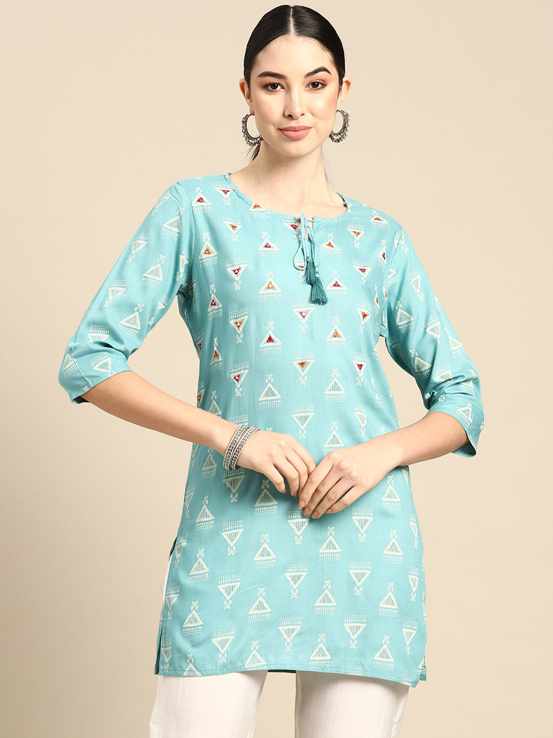 Geometric Woven Design Mirror Work Mirror Work Kurti