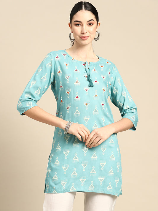 Geometric Woven Design Mirror Work Mirror Work Kurti