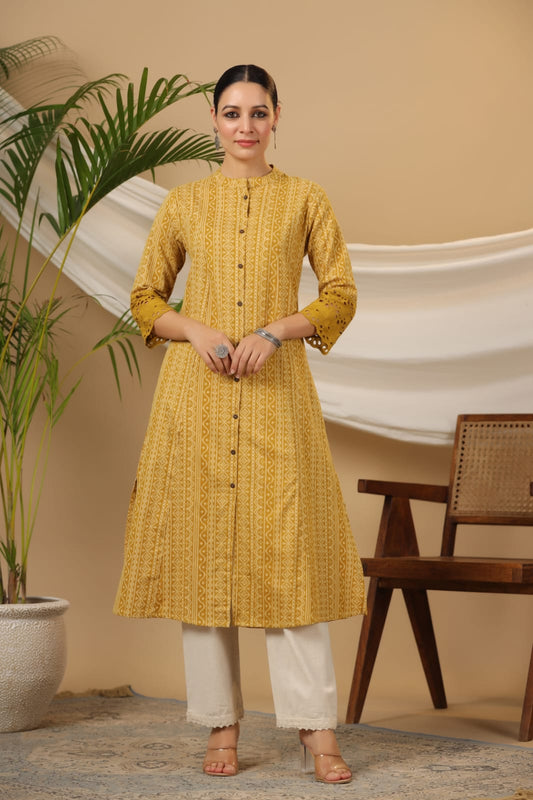 INDYES Ethnic Motifs Printed Regular Pure Cotton Kurta with Trousers for Women