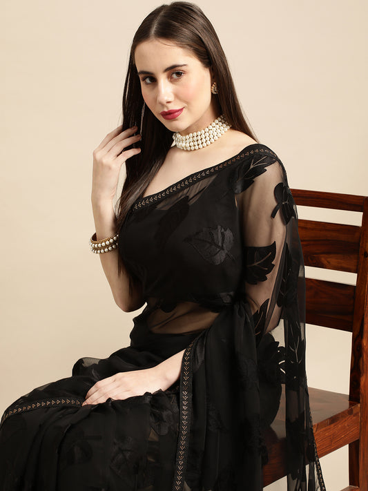 Floral Sequinned Pure Georgette Saree
