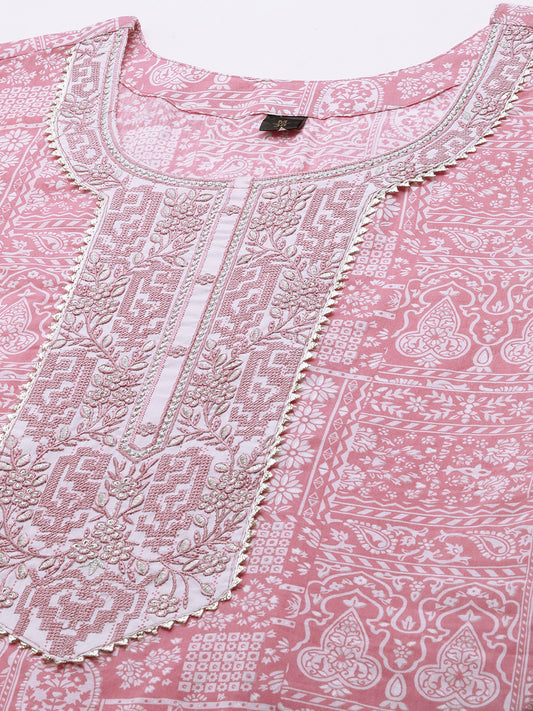 Ethnic Motifs Printed Pure Cotton Kurta & Trousers With Dupatta
