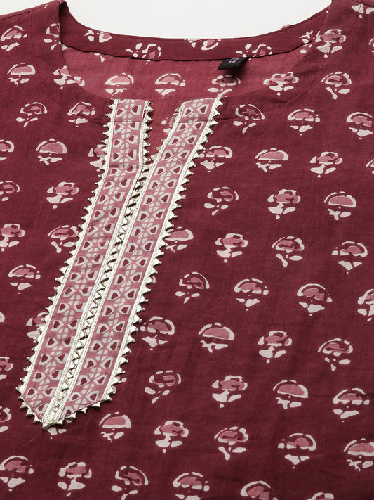 Ethnic Motifs Printed Pure Cotton Kurta & Trousers With Dupatta