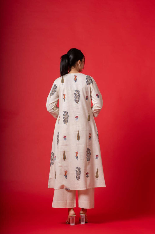 INDYES Floral Printed Pure Cotton A-Line Kurta with Palazzos for Women