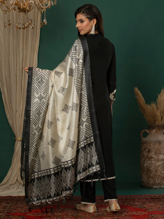 INDYES Floral Embroidered Straight Kurta with Trousers & Dupatta for Women