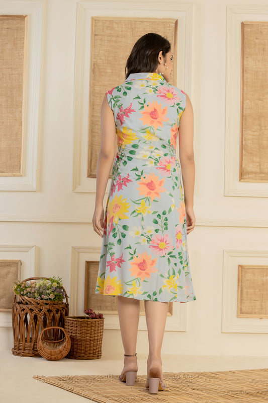 INDYES Floral Print Fit & Flare Midi Dress for Women & Girls