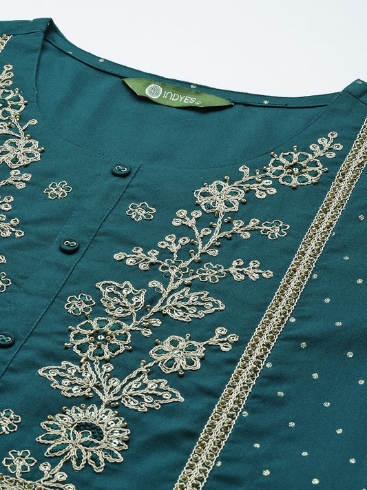 Yoke Design Thread Work Kurta With Trousers & Dupatta