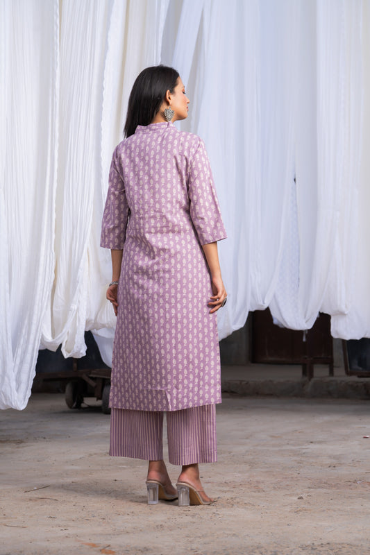 INDYES Floral Printed Sequinned Pure Cotton Straight Kurta With Palazzo for Women