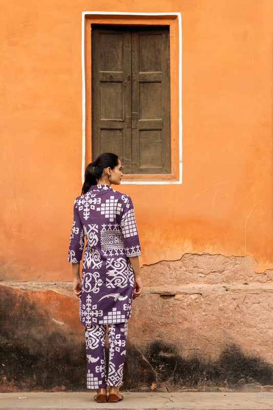 INDYES Ethnic Motifs Print Shirt Style Cotton Co-ords Set for Women