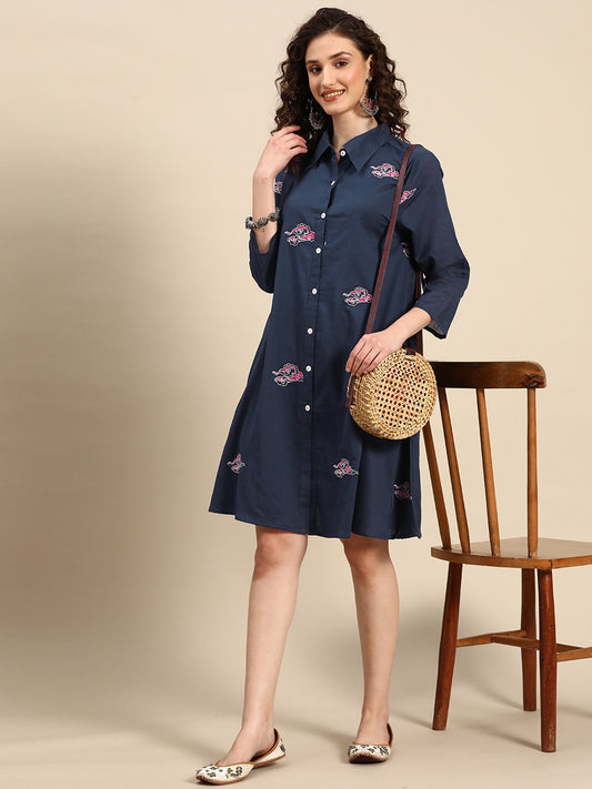 Embroidered Shirt Dress