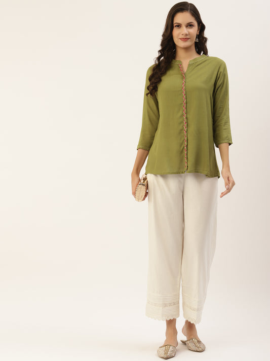 Olive Green Embroidered Thread Work Thread Work Kurti