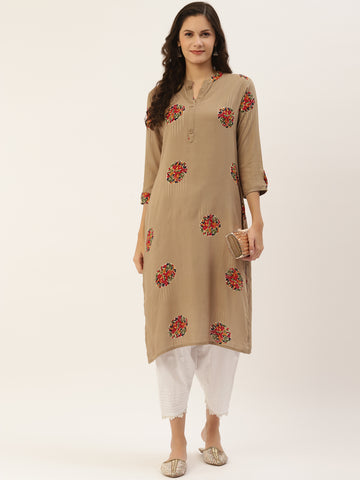 Women Beige Ethnic Motifs Printed Kurta