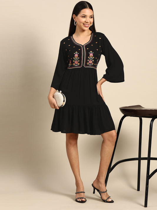 Thread Work Embroidered A-line Dress