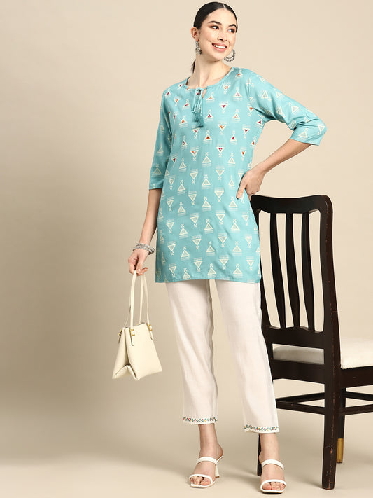 Geometric Woven Design Mirror Work Mirror Work Kurti