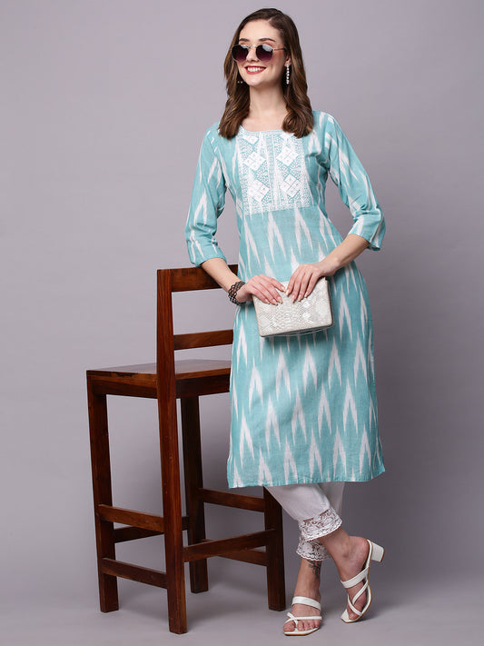 Ethnic Motifs Printed Thread Work Pure Cotton Kurta