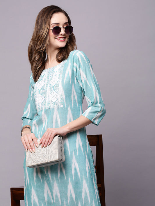 Ethnic Motifs Printed Thread Work Pure Cotton Kurta