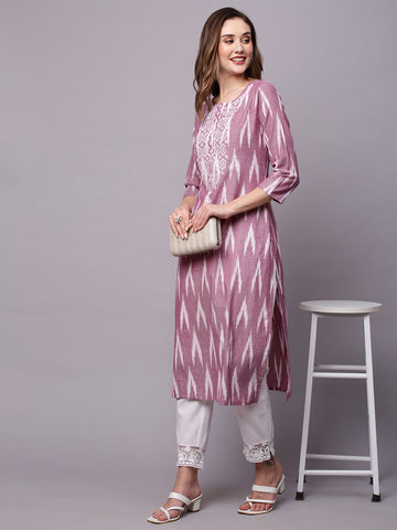 Ethnic Motifs Printed Thread Work Pure Cotton Kurta
