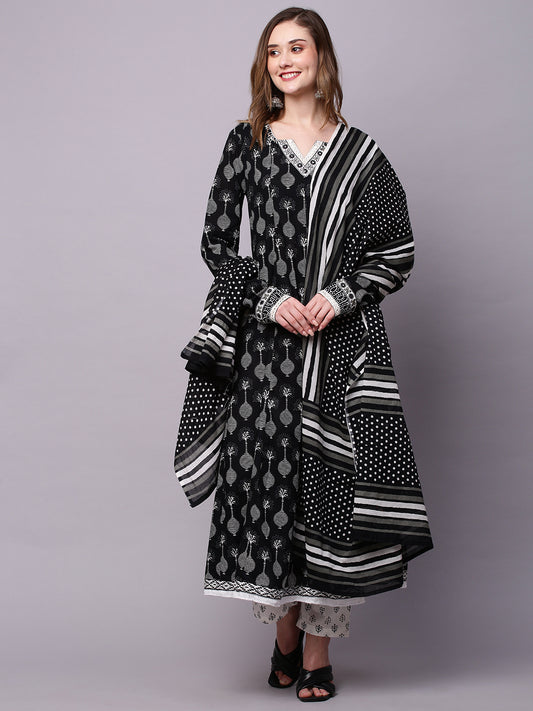 Women Blue & white Yoke Design Empire Pure Cotton Kurti with Dhoti Pants