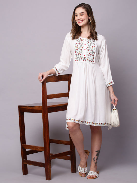 Embroidered A-Line Ethnic Dress