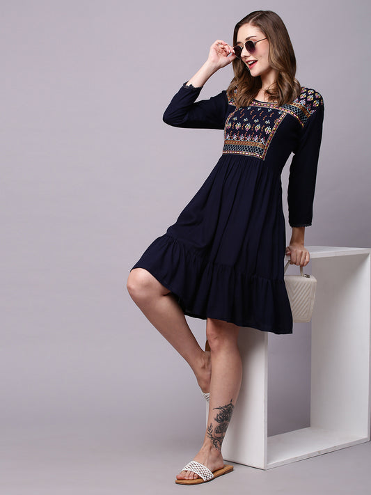 Ethnic Motifs Embroidered A-line Ethnic Dress