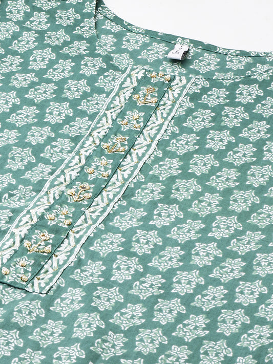 Ethnic Motifs Printed Pure Cotton Kurta with Trousers & Dupatta