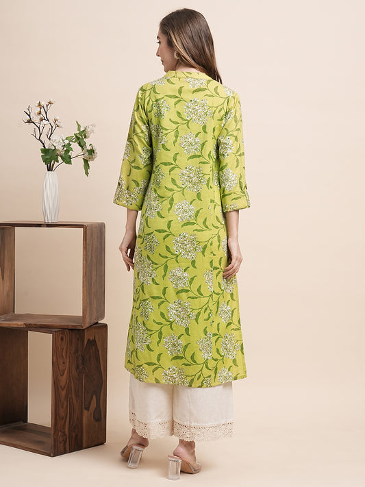 INDYES Floral Printed Regular Pure Cotton Kurta Palazzos Set for Women