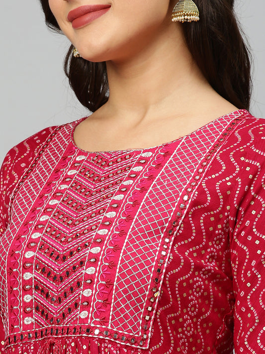 Bandhani Printed Tiering Anarkali Kurta