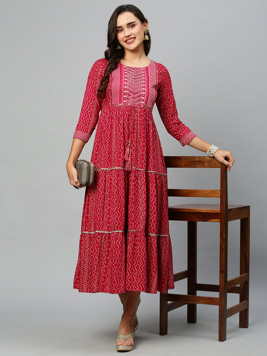 Bandhani Printed Tiering Anarkali Kurta