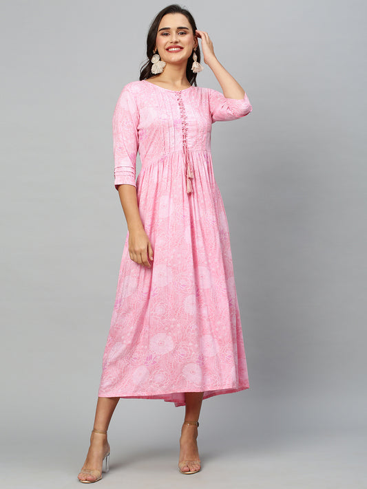 Floral Printed Anarkali Regular Fit Cotton Kurta