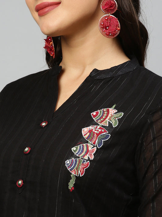 Embroidered Beads and Stones Pure Cotton Kurta with Trousers
