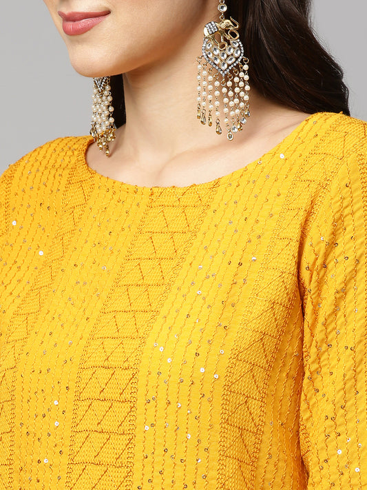 Embroidered Thread Work Boat Neck Cotton Kurta