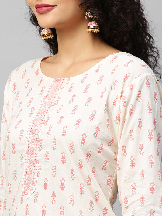 Women Floral Printed Pure Cotton Kurta with Trousers & Dupatta