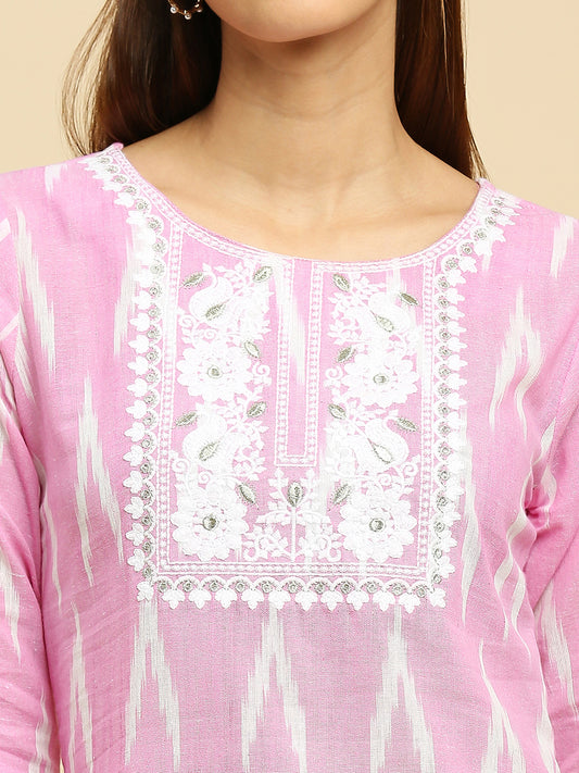 Ikat Geometric Printed Cotton Kurta