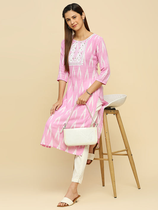 Ikat Geometric Printed Cotton Kurta