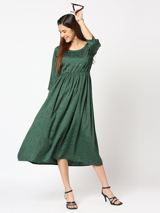 Geometric Printed Fit & Flare Midi Dress