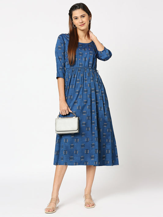 Geometric Printed Fit & Flare Midi Dress