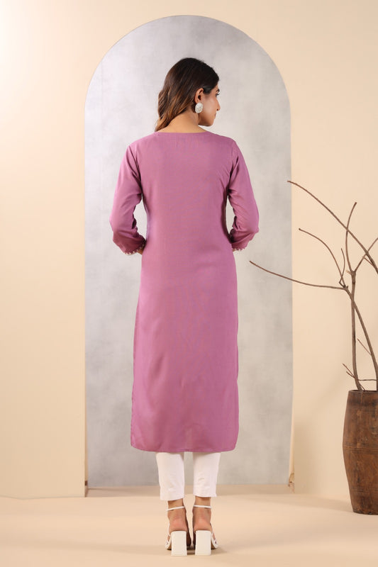 INDYES Floral Embroidered Thread Work Straight Viscose Rayon Kurta